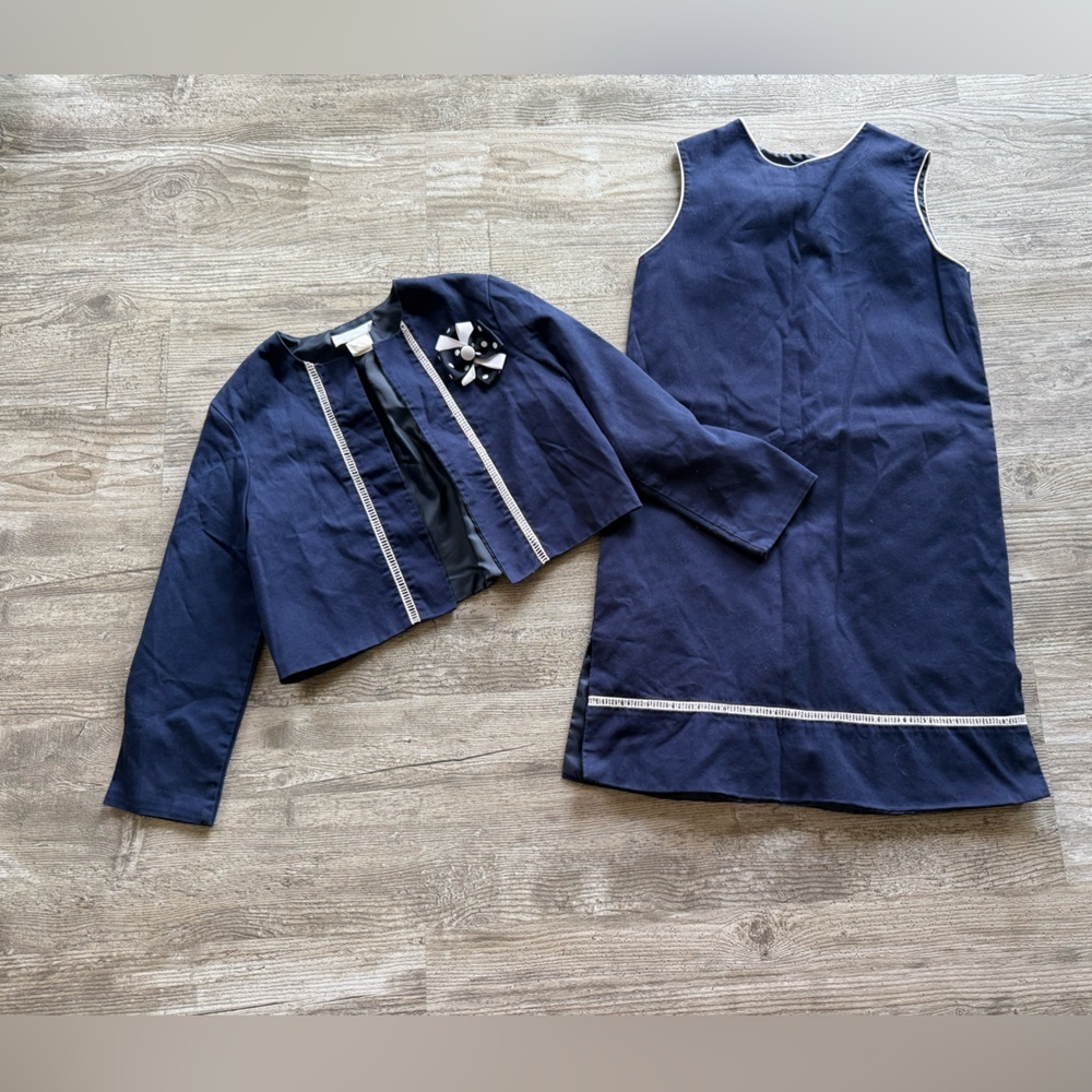 Vintage little girls dress with‎ blazer set size 10 navy blue